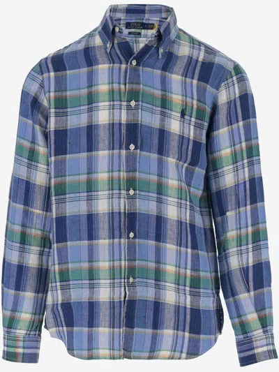 Ralph Lauren Linen Shirt With Check Pattern In Blue Green Multi