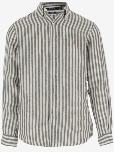 Ralph Lauren Linen Shirt With Striped Pattern And Logo In Red