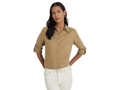 Ralph Lauren Linen Shirt Women's Clothing Birch Tan: Sm In Brown