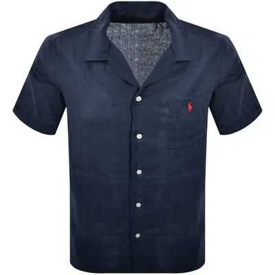 Ralph Lauren Linen Short Sleeve Shirt Navy In Blue