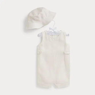 Ralph Lauren Babies' Linen Shortall & Bucket Hat In Antique Cream In White