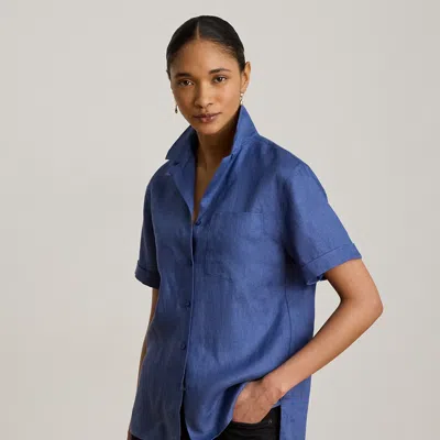 Ralph Lauren Linen Short-sleeve Camp Shirt In Inky Blue