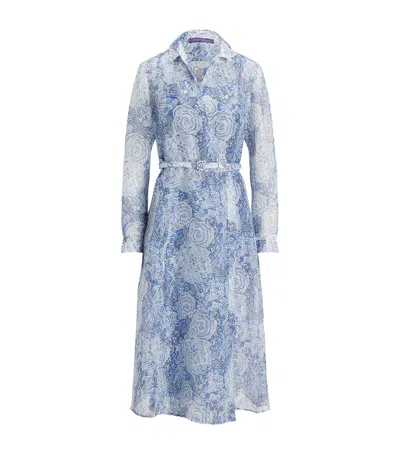 Ralph Lauren Linen-silk Floral Aniyah Midi Dress In Blue