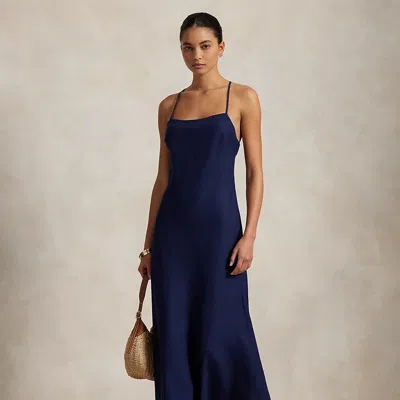 Ralph Lauren Linen Sleeveless A-line Dress In Newport Navy