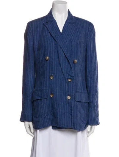 Pre-owned Ralph Lauren Linen Striped Blazer In Blue