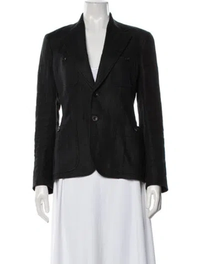 Pre-owned Ralph Lauren Linen Tweed Pattern Blazer In Black