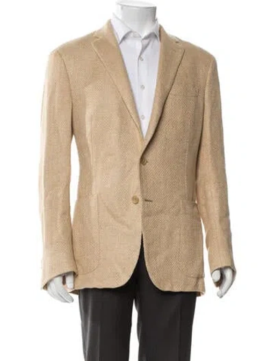 Pre-owned Ralph Lauren Linen Tweed Pattern Blazer In Brown