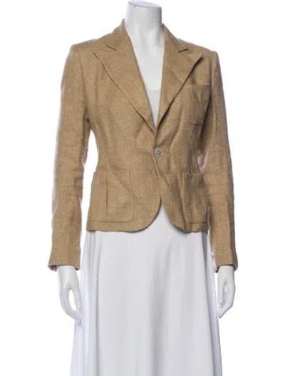 Pre-owned Ralph Lauren Linen Tweed Pattern Blazer In Brown
