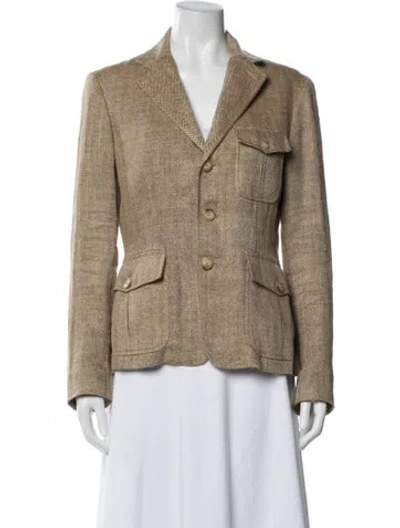 Pre-owned Ralph Lauren Linen Tweed Pattern Blazer In Brown
