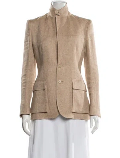 Pre-owned Ralph Lauren Linen Tweed Pattern Blazer In Neutral