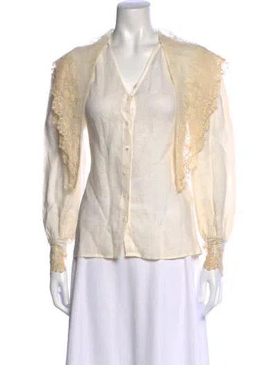Pre-owned Ralph Lauren Linen V-neck Blouse In Neutral