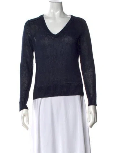 Pre-owned Ralph Lauren Linen V-neck Sweater In Blue