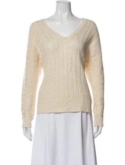 Pre-owned Ralph Lauren Linen V-neck Sweater In White