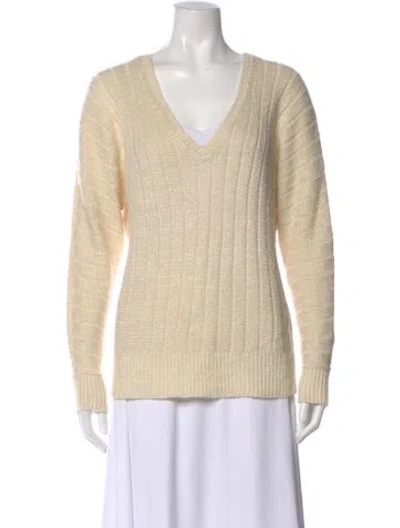 Pre-owned Ralph Lauren Linen V-neck Sweater In White