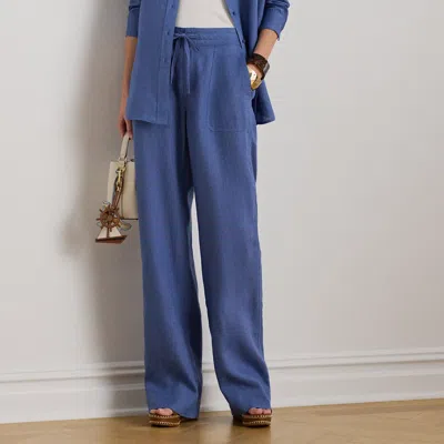 Ralph Lauren Linen Wide-leg Pant In Blue