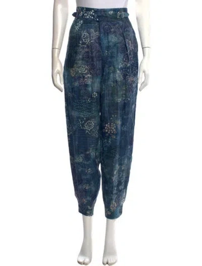 Pre-owned Ralph Lauren Linen Wide Leg Pants In Blue