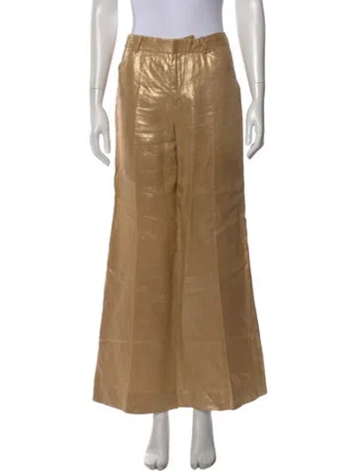 Pre-owned Ralph Lauren Linen Wide Leg Pants In Gold
