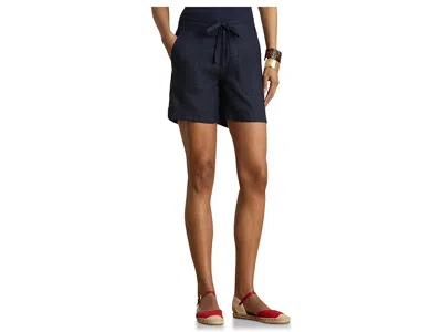 Ralph Lauren Linen Wide-leg Drawcord Shorts In Blue
