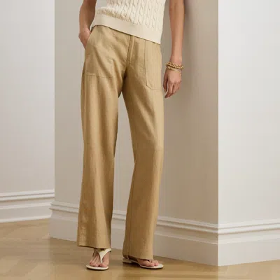 Ralph Lauren Linen Wide-leg Pant In Birch Tan In Burgundy