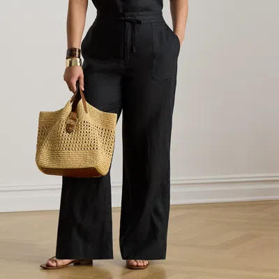 Ralph Lauren Linen Wide-leg Pant In Black In Blue