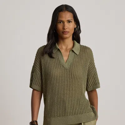 Ralph Lauren Linen-blend Mesh Short-sleeve Sweater In Light Agave In Green