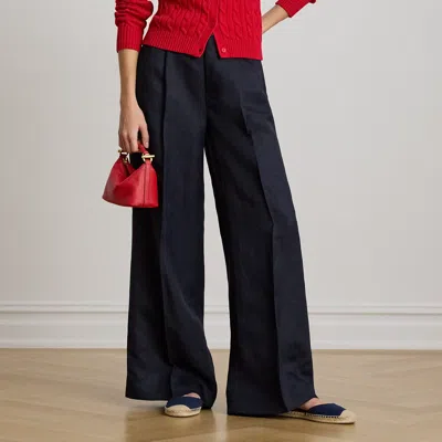 Ralph Lauren Linen-blend Twill Wide-leg Pant In Blue
