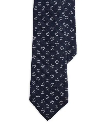Ralph Lauren Linked-diamonds Cashmere-silk Tie In Navy In Blue