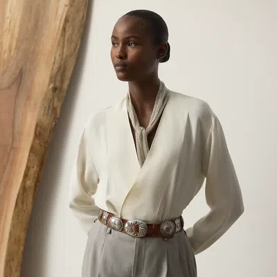 Ralph Lauren Liora Silk Marocaine Wrap Blouse In White