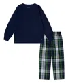 Polo Ralph Lauren Long Sleeve Tee And Woven Pants Set - Little Kid In White Gordon Plaid