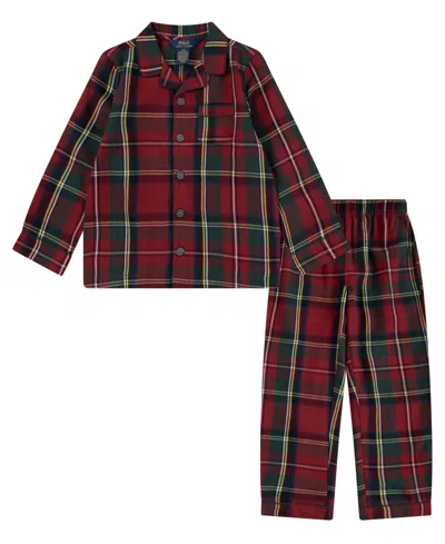 Polo Ralph Lauren Kids' Little Boys Woven Long Sleeve Top And Pant, 2-piece Pajama Set In Polo Red Stewart 2