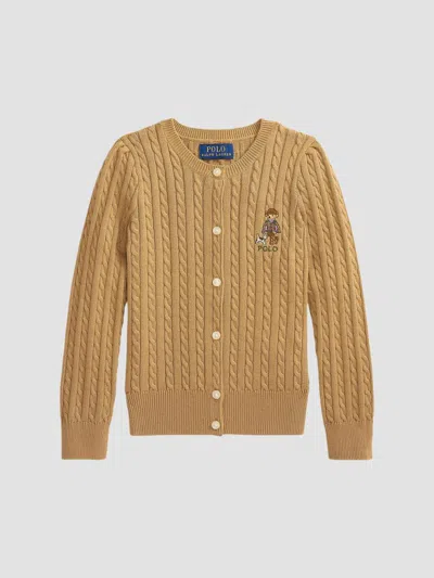 Ralph Lauren Kids' Little Girl's & Girl's Polo Bear Cable-knit Cardigan In Brown