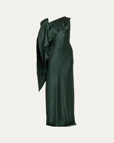 Ralph Lauren Lizzie Asymmetric Silk Gown In Green
