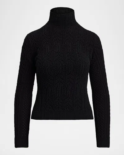Ralph Lauren Lofty Cashmere Pointelle Turtleneck Sweater In Black