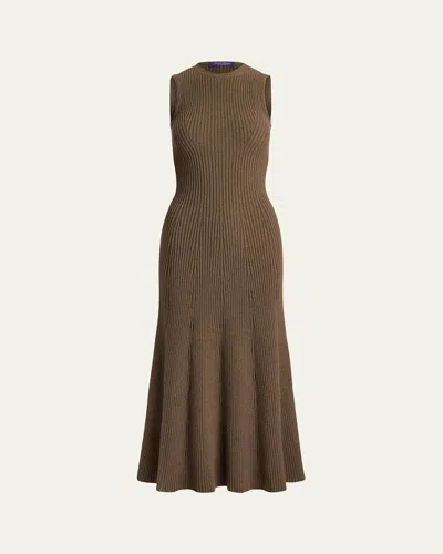 Ralph Lauren Lofty Cashmere Rib Sleeveless Midi Day Dress In Beige