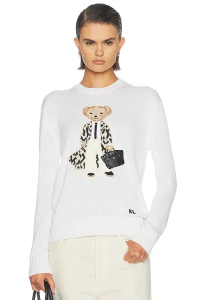 Ralph Lauren Lofty Silk Bear Long Sleeve Sweater In White