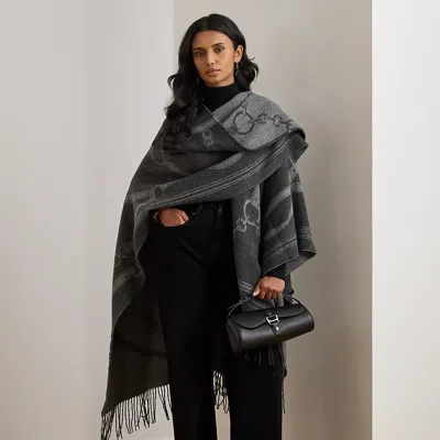Ralph Lauren Logo & Belting-motif Jacquard Ruana In Black