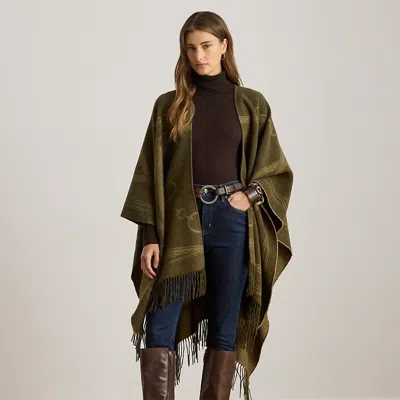 Ralph Lauren Logo & Belting-motif Jacquard Ruana In Green