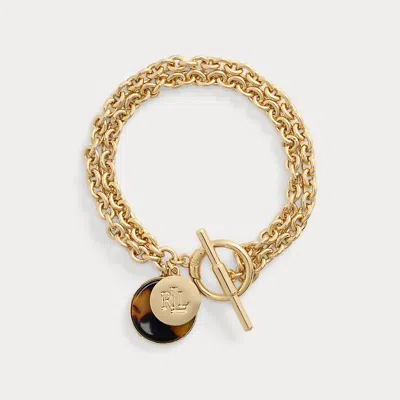 Ralph Lauren Logo & Tortoiseshell Charm Bracelet In Gold