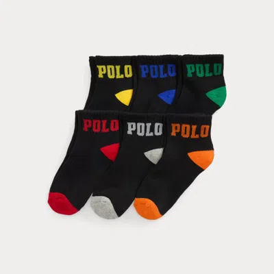 Ralph Lauren Kids' Logo Ankle Sock 6-pack In Black Assorted