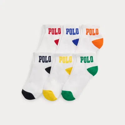 Ralph Lauren Kids' Logo Ankle Sock 6-pack In White Assorted In Multi