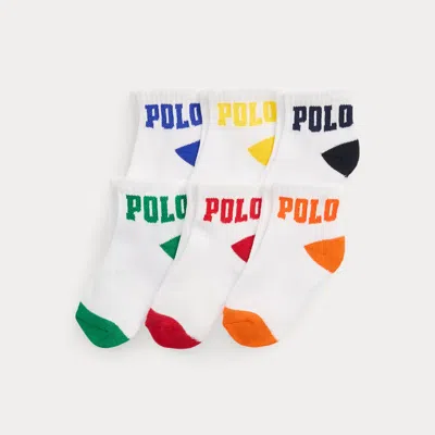 RALPH LAUREN LOGO ANKLE SOCK 6-PACK IN WHITE ASSORTED