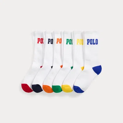 Ralph Lauren Kids' Logo Athletic Crew Sock 6-pack In White Assorted In Multi