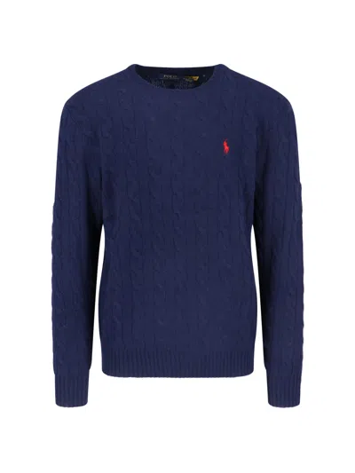 Ralph Lauren Logo Braided Sweater In Blue