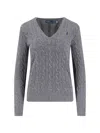 Ralph Lauren Logo Braided Sweater In Gray