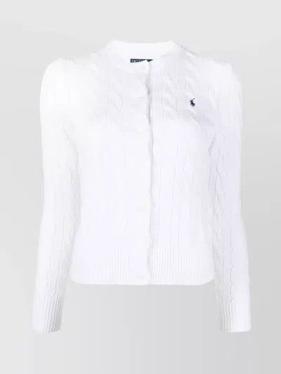 Ralph Lauren Logo Cable Knit Cardigan In White