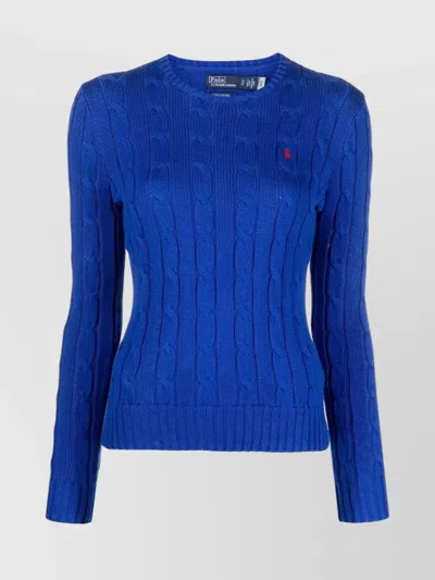 Ralph Lauren Logo Cable Knit Crew Neck T-shirt In Blue