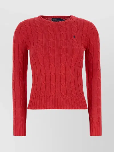 Ralph Lauren Logo Cable Knit Crew Neck T-shirt In Red