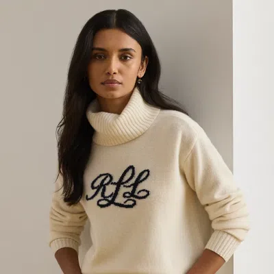 Ralph Lauren Logo Cashmere Turtleneck Sweater In Neutral