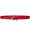 Ralph Lauren Logo Charm Crosshatch Leather Belt In Red
