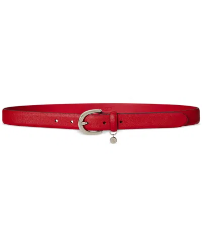 Ralph Lauren Logo Charm Crosshatch Leather Belt In Red